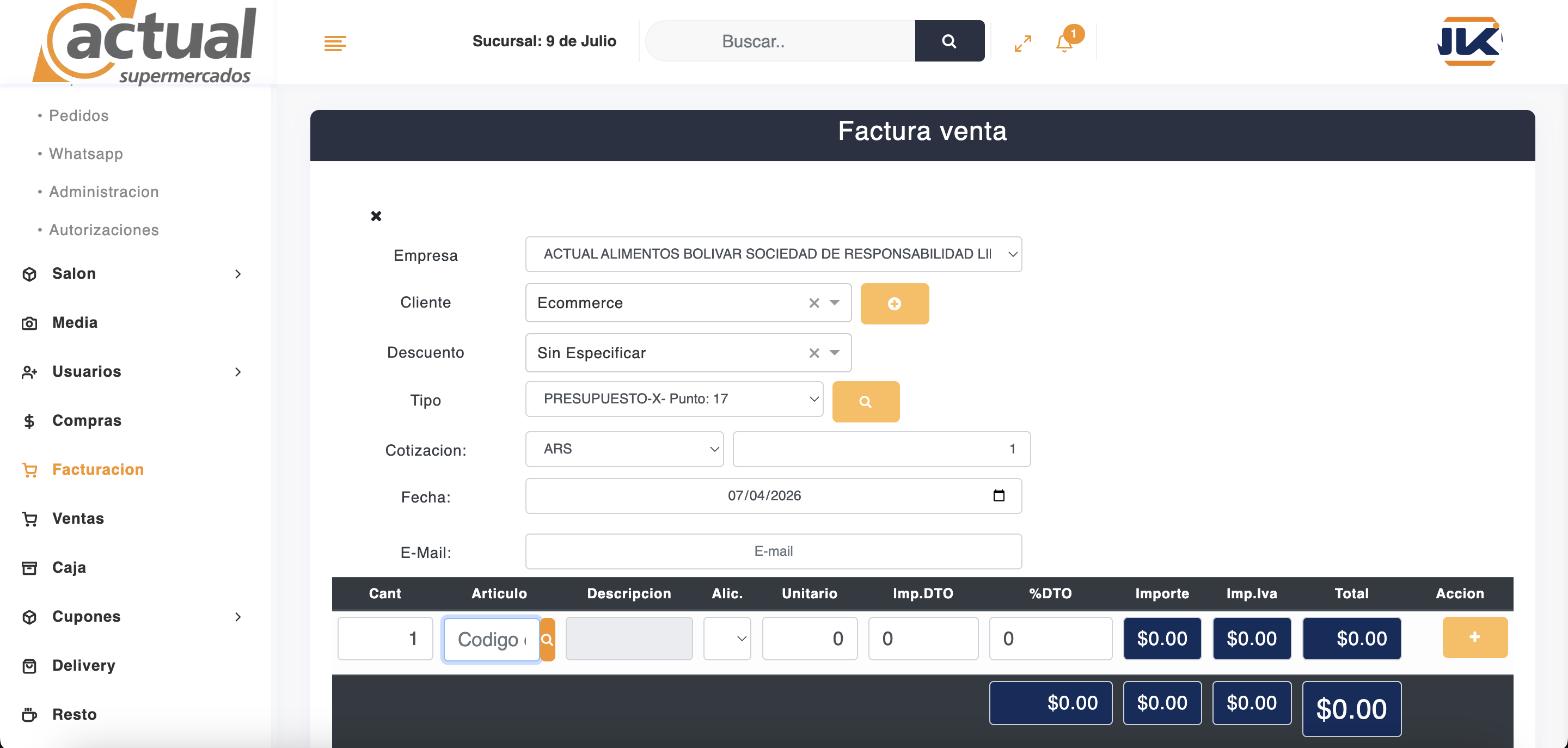 Módulo de facturación